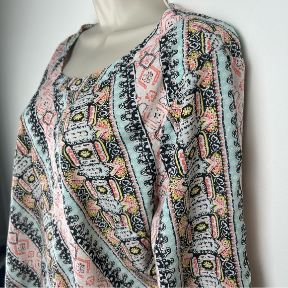 New Directions 3/4 Bell Sleeve Pastel Print Tunic sz XL Boho Office Comfortable - Picture 3 of 11